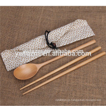 Cheap custom logo travel meal set cuchara de sopa de madera con palillos